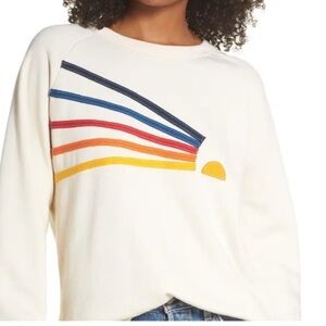 Aviator Nation Cream Crewneck with Colorful Stripes